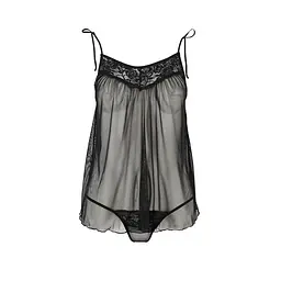 Сорочка прозора бебі дол MELANIA CHEMISE black - Passion трусики на тонких бретелях L/XL - мініатюра 3