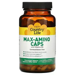 Комплекс амінокислот Country Life Max-Amino, 180 вегакапсул для зростання м'язової маси