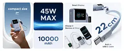 Павербанк з вбудованим кабелем Ugreen PB834 10000 мАг 55W з шкидкою зарядкою та цифровим LED дисплеєм - мініатюра 9