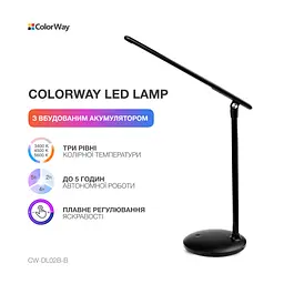 Настільна лампа ColorWay 4W with built-in battery 1800 mAh USB in/out 5V*1A, black (CW-DL02B-B) - мініатюра 6