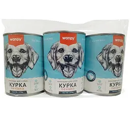 Набор 2+1 для собак Wanpy Мясной банкет паштет курица, влажный корм, банка 3×375 г