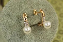Сережки Xuping Jewelry скеля з перлиною 1,8 см золотисті - мініатюра 2