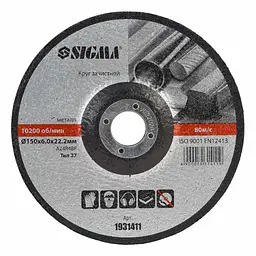 Круг зачисний по металу Sigma Ø150×6.0×22.2 мм 10200 об/хв (1931411)