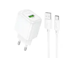 Мережевий зарядний пристрій Hoco CS52A Surplus QC3.0 Type-C cable White (6942007631471)