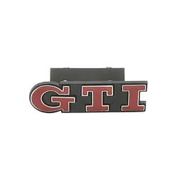 Емблема напис GTI у решітку 91х21мм Червона+срібляста окантовка метал (на кріпленнях)