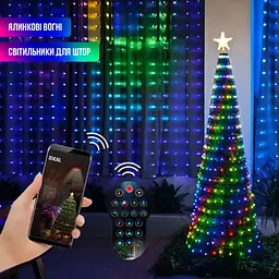 Розумна смарт гірлянда-штора, 2х2 метри, 220V, мультиколір, керування телефоном чи пультом (WLS-QX-CL2304M) - мініатюра 3