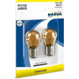 Автолампа 17638 NARVA 12V 21W BAU15S PYW AMBER (к-т 2шт) (4013790955173)