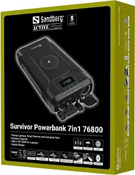 УМБ Sandberg 76800mAh Survivor DC91W PD100W,2xUSB-С+USB-A18W,Cigar Lighter120W,QI-15W,PowerThru - мініатюра 6