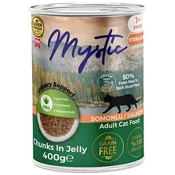 Вологий корм для стерилізованих котів Mystic шматочки лосося в желе 400 г 