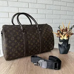 Дорожня сумка велика містка з екошкіри коричнева на плече (1589К) - мініатюра 7