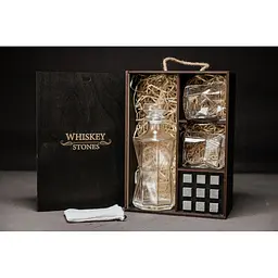 Подарунковий набір Whiskey Stones камені для віскі 9 штук + інструкція + мішечок для зберігання + щипці + 2 склянки та декантер - мініатюра 2