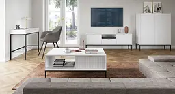 Тумба під телевізор Perfect Home Нова / Nova 2-дверна з 1 шухлядою і чорними ніжками RTV154 Білий (PFH-091225) - мініатюра 7
