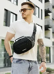 Сумка через плече бананка Sambag Flex чорна тканева 30 × 17 × 10 см (85351065m)