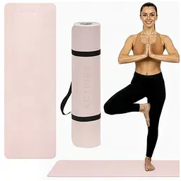 Килимок спортивний Actiget TPE 183 x 61 x 0.6 см для йоги та фітнесу ACT0023 Pink/Grey - мініатюра 3