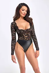Боді Noir Handmade F296 Psyche, XL, мереживо, довгий рукав, низ під латекс, з доступом - мініатюра 4