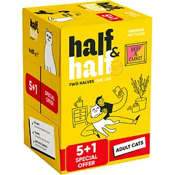 Набір вологих кормів 5+1 Half & Half з яловичиною та морквою в желе для дороcлих котів 6 шт. х 85 г - мініатюра 2