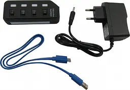 USB-Хаб Lapara USB 4 порта USB 3.0 с 4-мя виключателеми ON/OFF для каждого порта, с БП 2А/5В, черний (LA-USB305) - мініатюра 1
