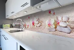 Кухонний фартух Орхідеї і Пісок вінілова наклейка сірі камені квіти Бежевий 60х200 см Happy Pocket Z180871 - мініатюра 6