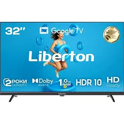 Телевізор 32" LTV-32H05GT, Black, LED, 1366x768, 60 Гц, Google TV LIBERTON teh0019687