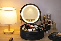 Косметичка-органайзер з LED дзеркалом, 29х28х11 см / Дорожня косметичка - мініатюра 4