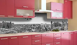 Вініловий кухонний фартух Літак над містом наклейка для кухні ПВХ Архітектура Сірий Happy Pocket Z181439 - мініатюра 2