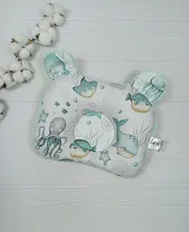 Дитяча ортопедична подушка 24×32 для новонароджених a.l.babybox Морські мешканці М'ятний