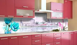 Кухонний фартух Замок біля річки вінілова наклейка для кухні ПВХ квіти Архітектура Сірий Happy Pocket Z181398 - мініатюра 2