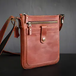 Чоловіча шкіряна сумка планшет GS 22*20*3 см коньячного кольору (ПЛ 001 кон) 200 мм