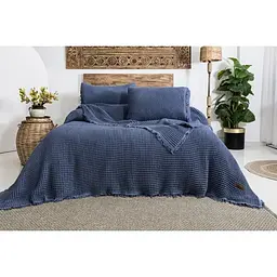 Вафельне покривало Norah Indigo 240x260см +2 наволочки 50x70см Saheser pbe0052237