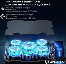 Охолоджувальна підставка для ноутбука до 15,6 дюймів GamePro GPCP-560 5xfans - мініатюра 6