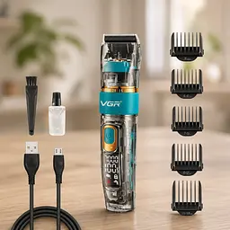 Машинка для стрижки VGR V 695 / Акумуляторна машинка для стрижки волосся + 6 насадок, з USB / Бездротовий тример для стрижки