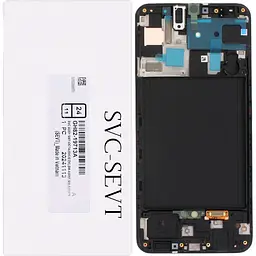 Дисплей Samsung A505 Galaxy A50 чорний, Amoled, оригінал, сервісне пакування, з рамкою, GH82-19713A