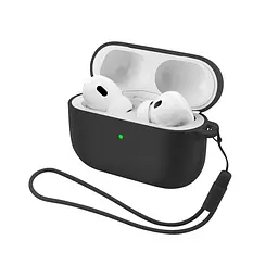 Силіконовий чохол для навушників Apple AirPods Pro 3, Silicone Case with straps, чорний, захисний чохол з ремінцем, ультратонкий і легкий, повний захист, з підвіскою, м"який силікон, ArmorStandart (ARM88291)