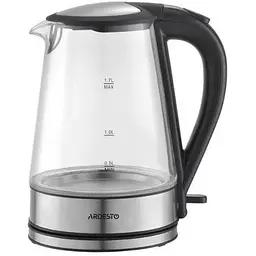 Електрочайник Ardesto EKL-F110, сріблястий/чорний, 2150W, 1.7 л, дисковий, скло-пластик, індикатор рівня води