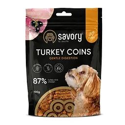 Ласощі для цуценят Savory Puppy Coins With Turkey, джерки монетки, з індичкою, 100 г