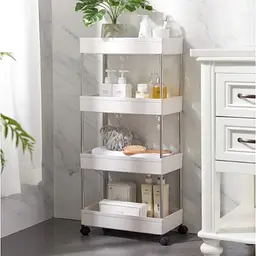 Пересувна підлогова полиця 39х12.5х80 см на коліщатках Bathroom Rack Біла 4 яруси XYX-2020A - мініатюра 2