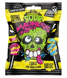Кислі льодяники на паличці Sour Madness Energy Drink and Blue Raspberry 90г