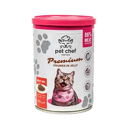 Корм вологий для дорослих котів Pet Chef, шматочки в желе М'ясний мікс 415 г - мініатюра 9