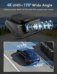 Автомобільний відеореєстратор CHORTAU 4K+1080P з Wi-Fi, 3-дюймовим IPS-дисплеєм, додатком та безкоштовною карткою пам'яті на 64 ГБ - мініатюра 3