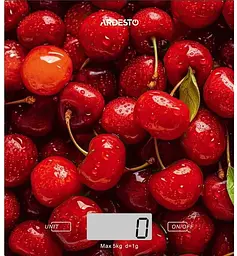 Ваги кухонні Ardesto SCK-893CHERRY, скло, максимальна вага 5 кг, крок зважування 1г, 2х ААА (у комплекті)