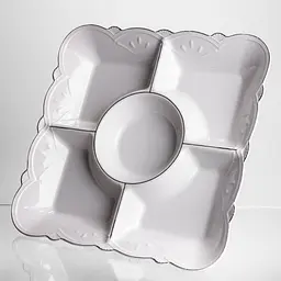 Менажниця порцелянова  Yiwu  White Square 31.5х31.5 см 5 секцій на ніжці  Yiwu 120-YH-HG058 - мініатюра 5