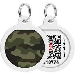 Адресник для собак і котів Waudog Smart ID з QR паспортом, Камо зелений, S, діаметр 25 мм