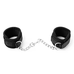 Наручники BDSM нейлонові з хутром на липучках з ланцюжком 22 см Червоні - мініатюра 8