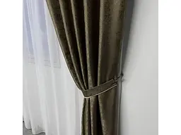 Жакардові штори кавового кольору 2шт. 150х270 з білим шифоновим тюлем 400х270, на тасьмі ALBO pbe0052674 - мініатюра 6