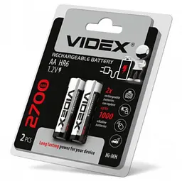 Акумулятор нікель-металогідридний Ni-MH R6 AA 2700mAh пальчикова акумуляторна батарея Videx HR6 2700mAh 2шт. - мініатюра 1