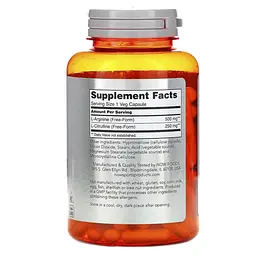 Аргінін та цитрулін Now Foods Arginine & Citrulline Sports 500 мг/250 мг 120 вег капс - мініатюра 2