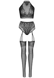 Комплект Leg Avenue Crop top and garter panty Black - мініатюра 4