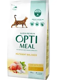 Повнораціонний сухий корм Optimeal для дорослих котів - курка 1.5 кг