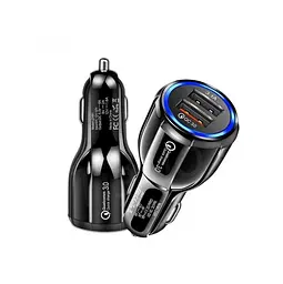 Автомобільний зарядний адаптер SY681, 2 порти USB, швидка зарядка QC3.0, струм 3.1А, з підсвіткою, чорний - мініатюра 3