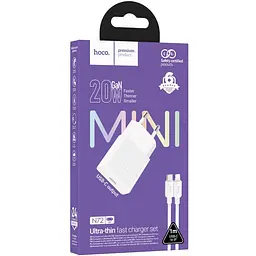 МЗП Hoco N72 Speed ultra-thin PD20W (1USB-C) + кабель Type-C to Lightning White - мініатюра 2